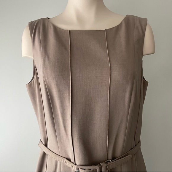 Lafayette 148 New York Luxury Belted Sleeveless Midi Sheath Dress Tan Size 10 - Picture 3 of 11
